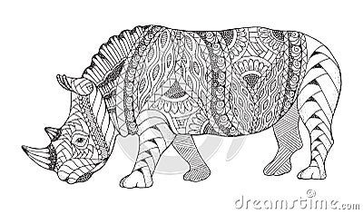 Rhino animal zentangle stylized. Rhinoceros vector, illustration Vector Illustration