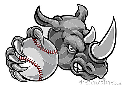 Rhino Baseball Ball Sports Mascot Vector Illustration