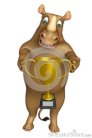 Rhino cartoon character with winning cup Cartoon Illustration
