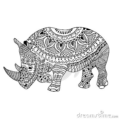 Rhino doodle stylized, hand drawn, black on white Vector Illustration