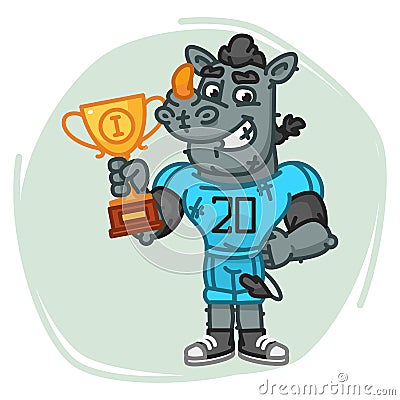 Rhino Football Player Holds Cup Vector Illustration