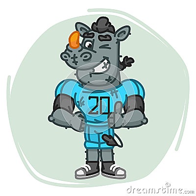 Rhino Football Player Shows Finger Up and Winks Vector Illustration