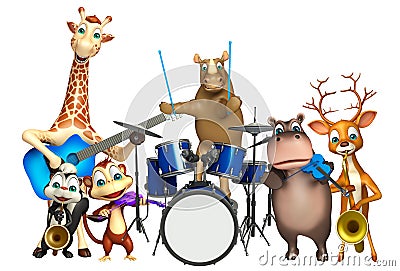 Rhino,Giraffe,Hippo,Dear,Skunk and Monkey collection with props Cartoon Illustration