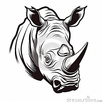 Woodcut-inspired Rhino Head Vector On White Background Cartoon Illustration