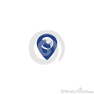 Rhino and map pointer logo design. Rhino and gps icon. Vector Illustration