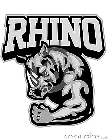 Rhino mascot showing his muscle arm Vector Illustration