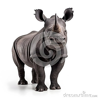 Rhino rhinoceros standing side view isolated on white background. Stock Photo