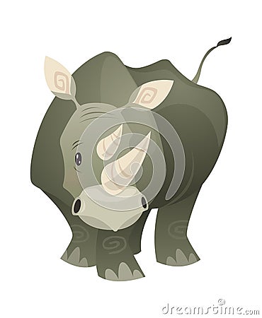 Rhino. Strong rhinoceros savannah gray animal, wildlife trendy exotic childish print, african fauna mammal. Vector flat Vector Illustration