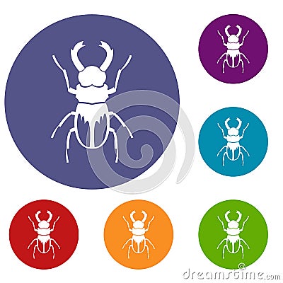 Rhinoceros beetle icons set Vector Illustration