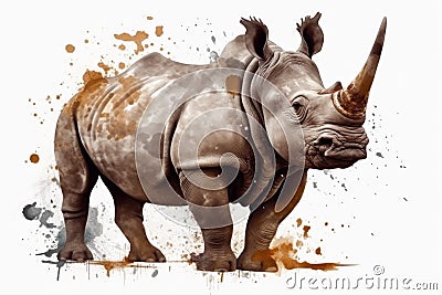 Rhinoceros mammal splashes. Generate Ai Stock Photo
