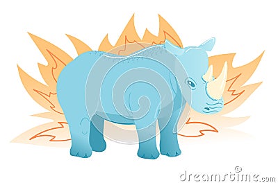 Rhinoceros postcard in flat style on white background. Cartoon blue animal character. African mammal Cute design. Rhino Vector Illustration