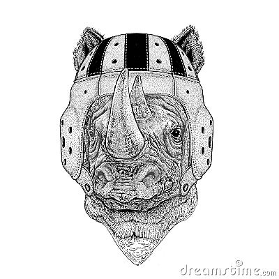 Rhinoceros, rhino Wild animal wearing rugby helmet Sport illustration Vector Illustration