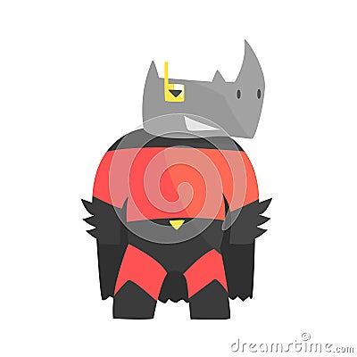 Rhinoceros Smiling Animal Dressed As Superhero With A Cape Comic Masked Vigilante Geometric Character Vector Illustration