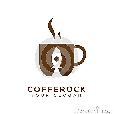 The Cup Coffee Rocket Logo Vector Illustration