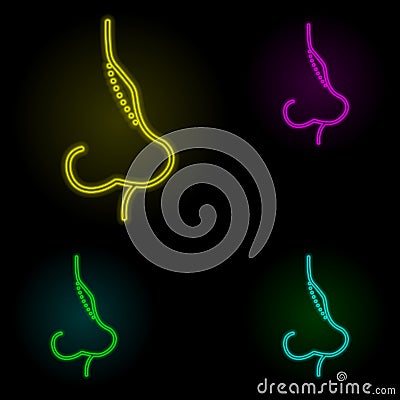 Rhinoplasty, nose curve neon color set icon. Simple thin line, outline vector of anti age icons for ui and ux, website or mobile Stock Photo