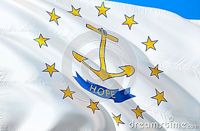 Rhode Island flag. 3D Waving USA state flag design. The national US symbol of Rhode Island state, 3D rendering. National colors Stock Photo