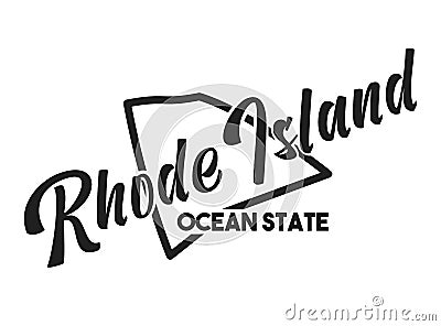 Rhode Island vector silhouette. Nickname inscription Ocean State. Image for US poster, banner, print, decor, United States of Cartoon Illustration