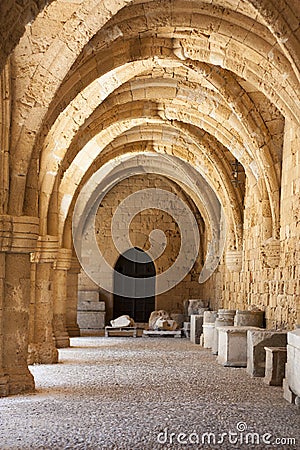 Rhodes archaeological museum the medieval building of the Hospital of the Knights. Editorial Stock Photo