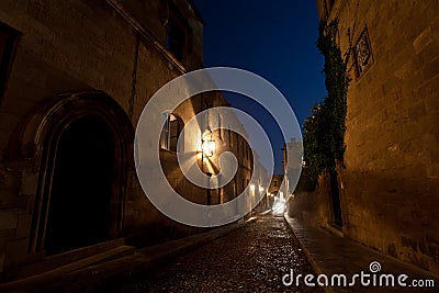 Rhodes castle at night. Stock Photo