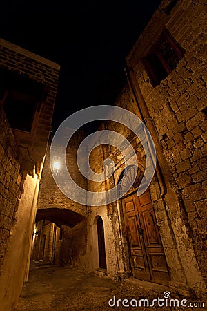 Rhodes castle at night. Stock Photo