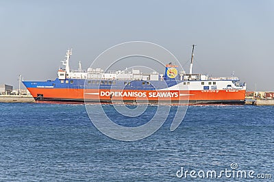 RHODES, GREECE - August 26: Dodekanisos Seaways ferry dockedat Editorial Stock Photo