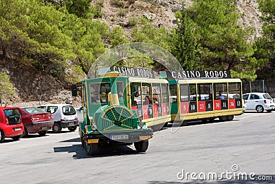 Excursion train near Butterfly valley on Rhodes island, Greece. Editorial Stock Photo