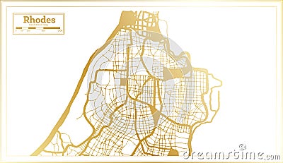 Rhodes Greece City Map in Retro Style in Golden Color. Outline Map Stock Photo