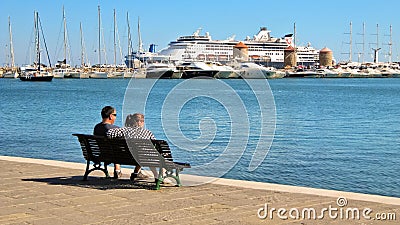 View of the port of Mandraki, Rhodes Island, Greece Editorial Stock Photo