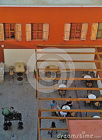 View from above on cafe restaurant yard Editorial Stock Photo