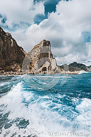 Rhodes island blue sea and rocks landscape nature in Greece Stock Photo