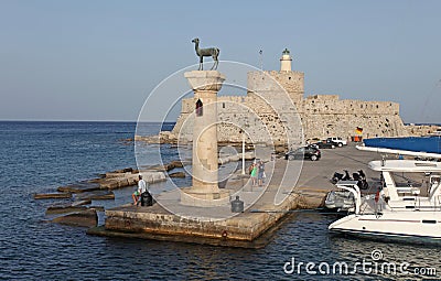 Rhodes Mandraki harbour, Greece Editorial Stock Photo