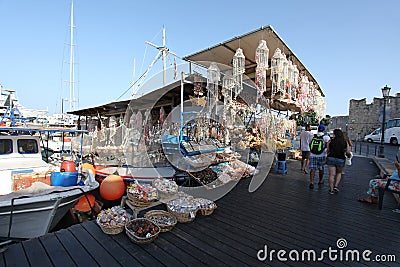 Rhodes Mandraki harbour. Greece Editorial Stock Photo