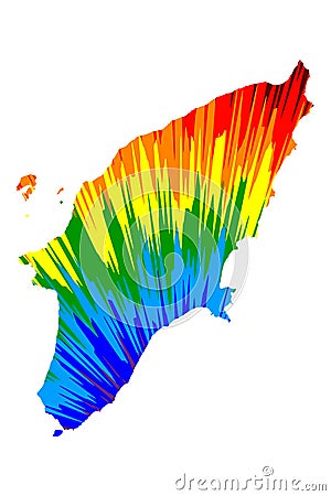 Rhodes - map is designed rainbow abstract colorful pattern, Rhodes island map made of color explosion Vector Illustration