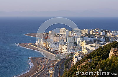 Rhodes town at sunset, Greece Stock Photo