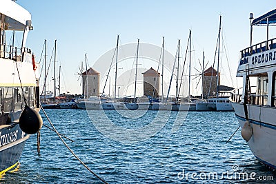 Rhodes Windmills view from the side of the Editorial Stock Photo