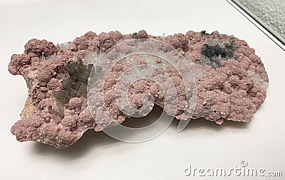 Rhodochrosite, quartz, pyrite or Rhodochrosit, Quarz, Pyrit minerals and crystals in the exhibition Mount SÃ¤ntis - Switzerland Stock Photo