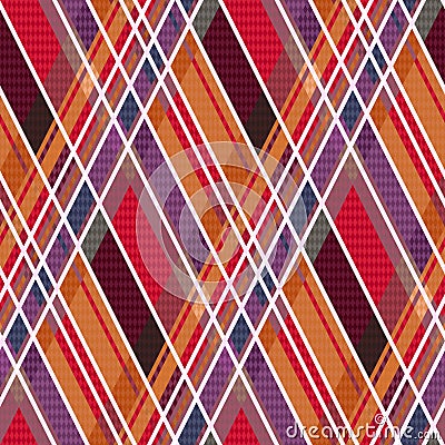 Rhombic tartan fabric seamless texture in warm hues Vector Illustration