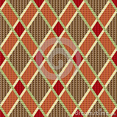 Rhombic tartan red and brown fabric seamless textu Vector Illustration
