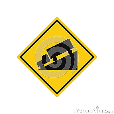 Rhomboid traffic signal in yellow and black, isolated on white background. Warning of steep descent Vector Illustration