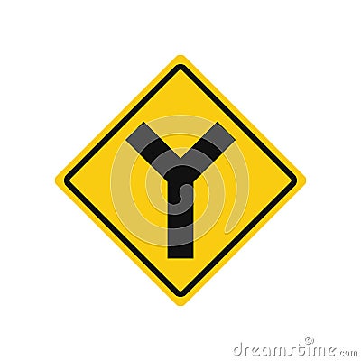 Rhomboid traffic signal in yellow and black, isolated on white background. Warning of Y intersection Vector Illustration