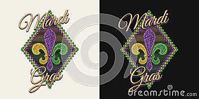 Rhombus carnival Mardi Gras label with textesign Vector Illustration