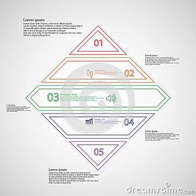 Rhombus infographic template divided to five parts from double outlines Vector Illustration