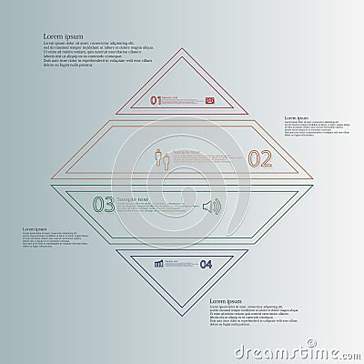 Rhombus infographic template divided to four parts from double outlines Vector Illustration