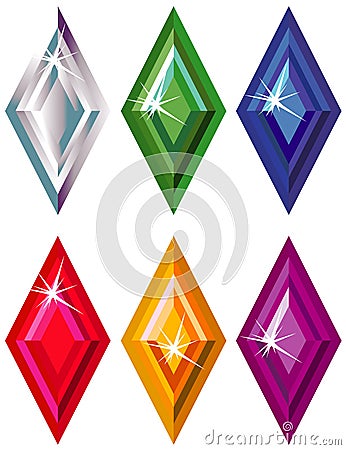 Rhombus or kite cut precious stones with sparkle Vector Illustration