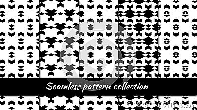 Rhombuses, diamonds chevrons seamless patterns collection. Ethnic, folk, tribal backgrounds set. Geometric ornaments Vector Illustration
