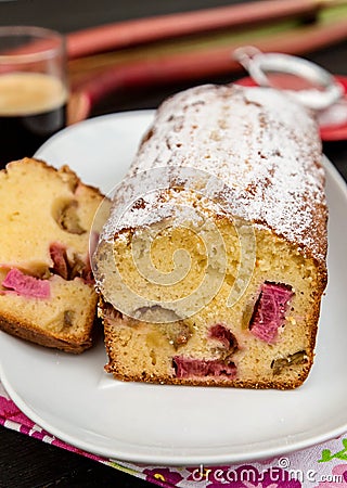 Rhubarb cake with marzipan Stock Photo