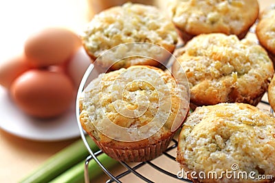 Rhubarb and ginger muffins Stock Photo