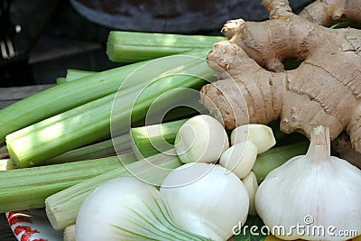 Rhubarb onion ginger and garlic Stock Photo