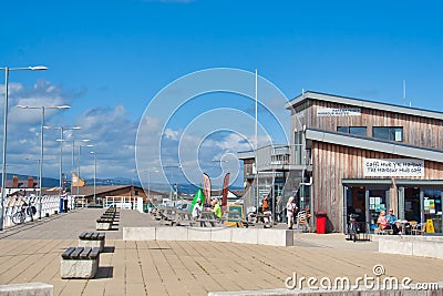 Rhyl Harbour Boardwalk and Cafe Editorial Stock Photo