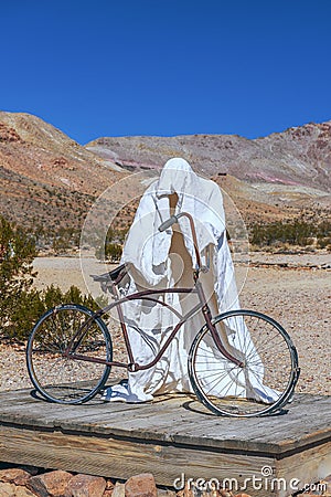 Rhyolite Ghost Town.Nevada.USA - February 21, 2018 - Figure of Ghost Rider in the Goldwell Open Air Museum Editorial Stock Photo